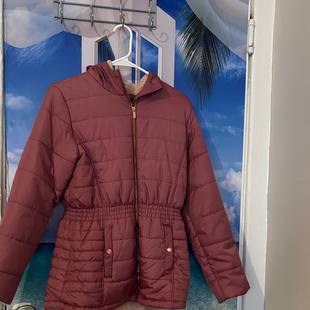 Pink Platinum Women's Puffer Jacket in Burgundy